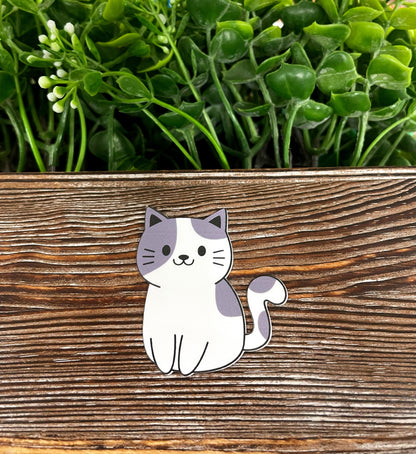 Cute Gray and White Cat, Die Cut Sticker, Graphic Art Sticker, Vinyl, , Inspire Motivate |Sticker or Magnet