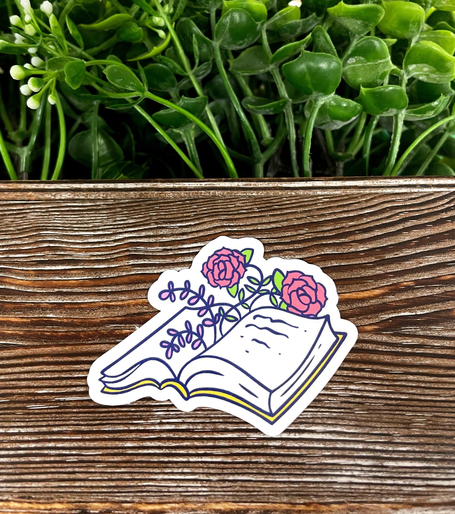 Book Sticker, Pink Flowers |Sticker or Magnet