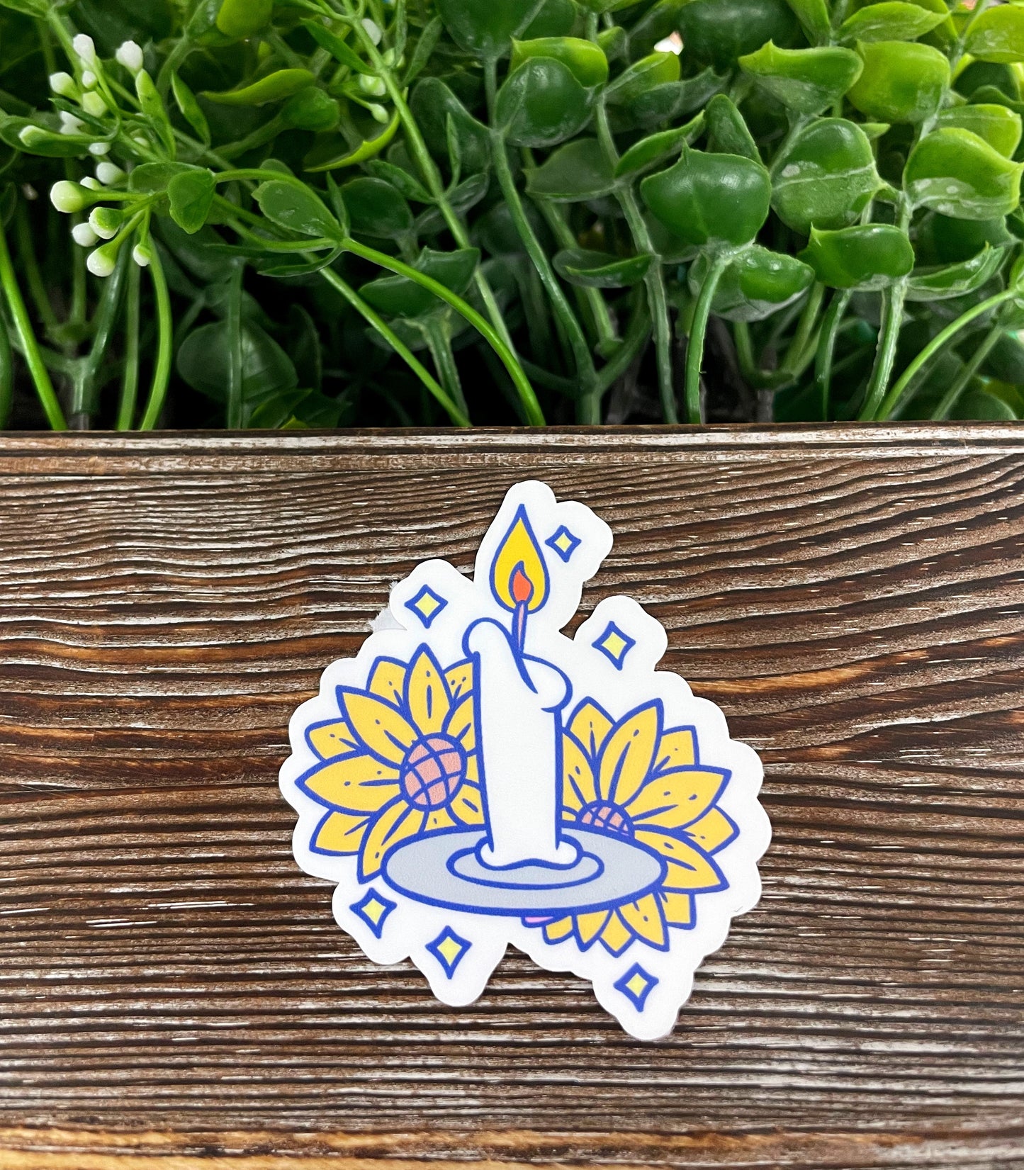 Cute Candle and Sunflowers, Die Cut Sticker, Graphic Art Sticker, Vinyl, , Inspire Motivate |Sticker or Magnet