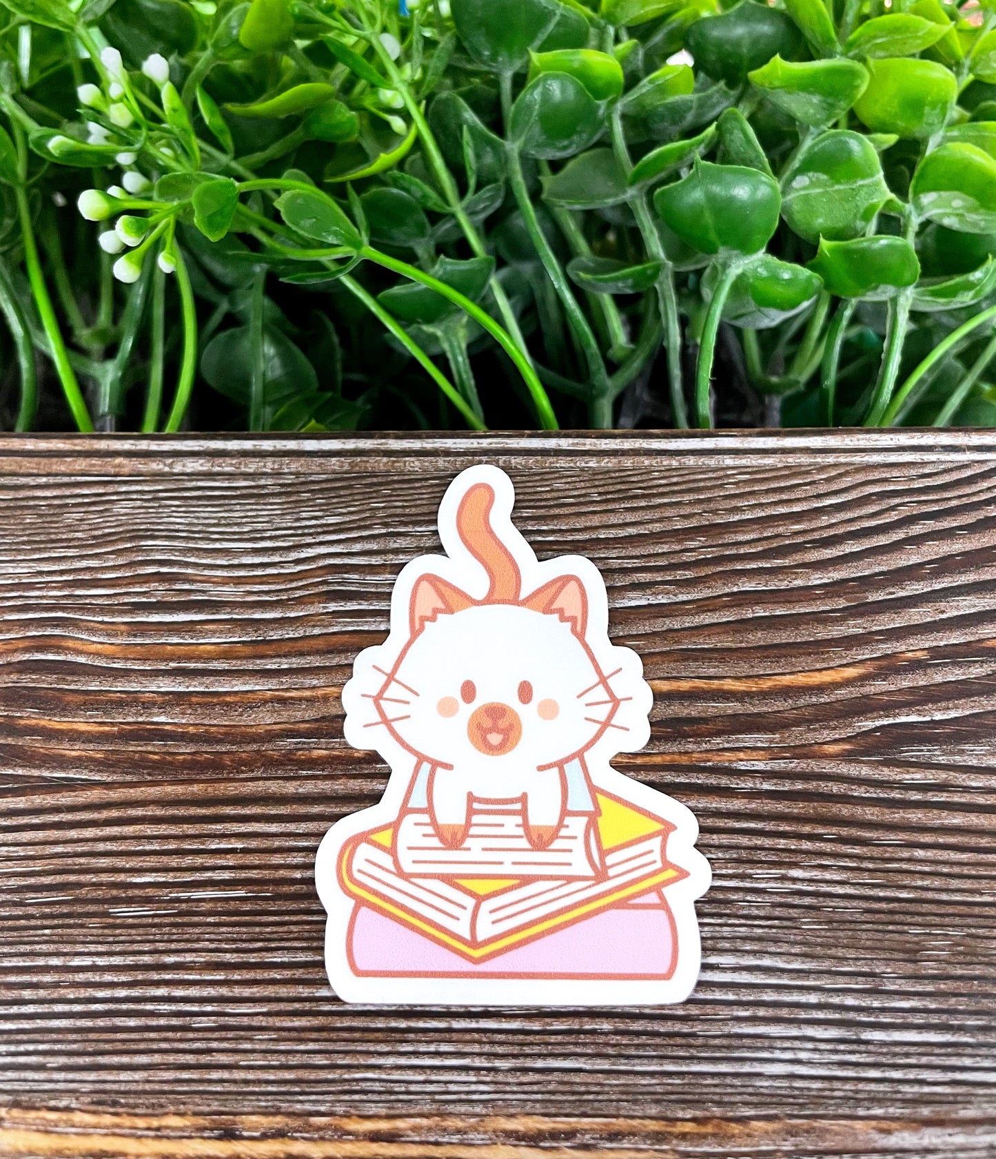 Cute Cat on Books, Die Cut Sticker, Graphic Art Sticker, Vinyl, , Inspire Motivate |Sticker or Magnet
