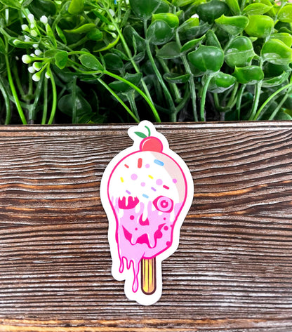 Creepy Pink Ice Cream Stick, Die Cut Sticker, Graphic Art Vinyl, , Boho Fun |Sticker or Magnet