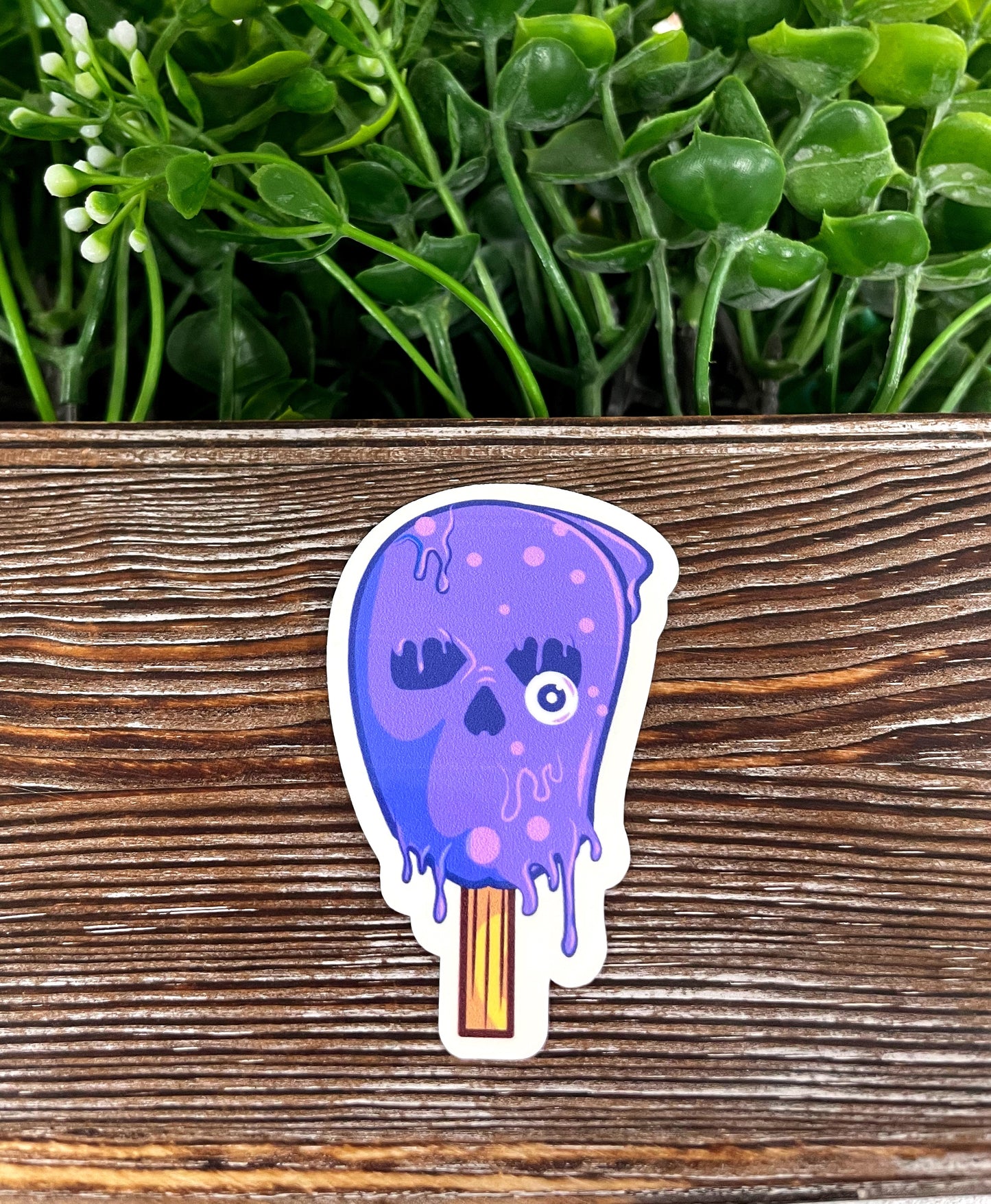 Creepy Skull Purple Ice Cream Treat, Die Cut Vinyl Sticker, , Boho Fun, Water Resistant |Sticker or Magnet