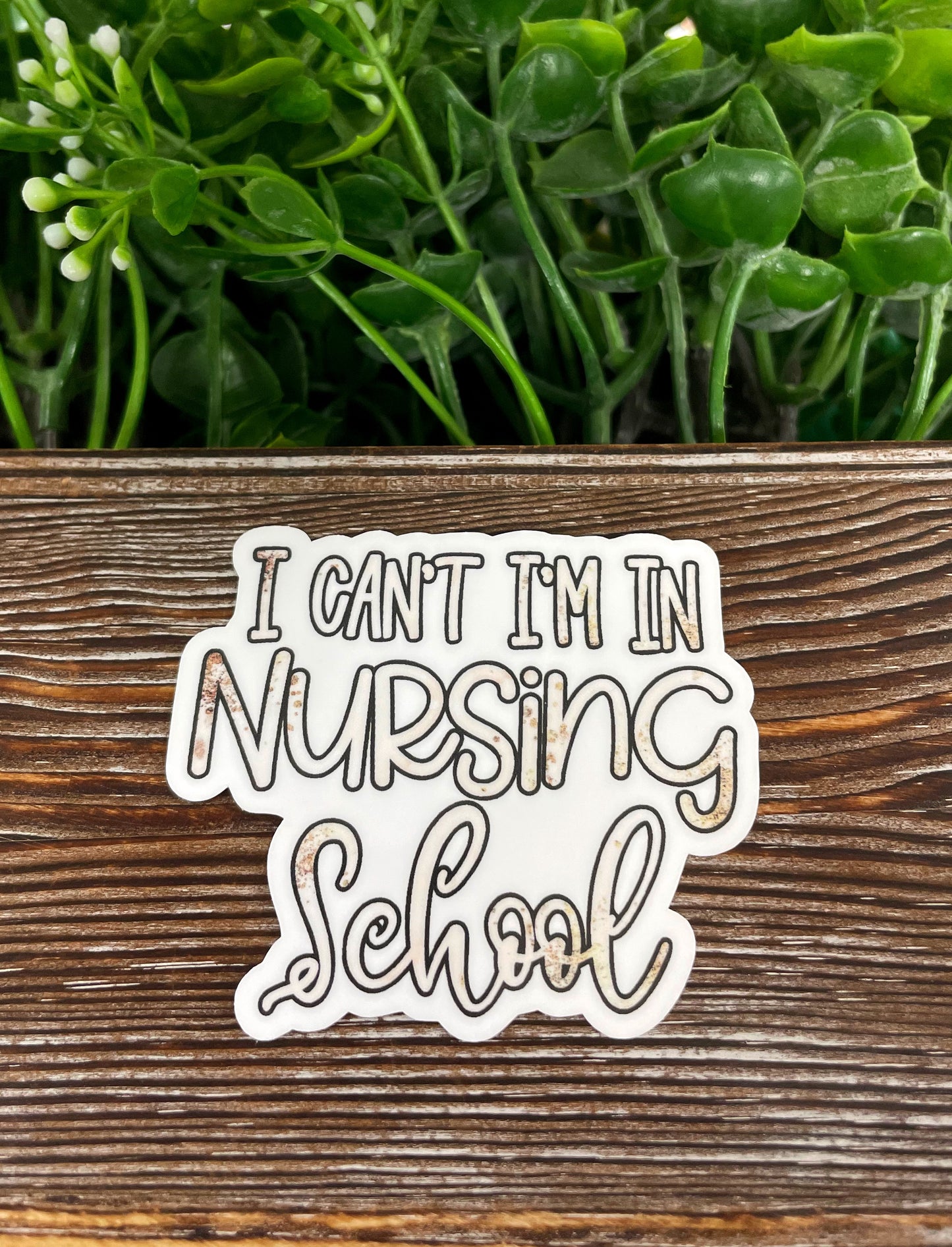 I Can't I'm in Nursing School, Die Cut Vinyl Sticker, , Boho Fun, Water Resistant, Gold Glitter |Sticker or Magnet