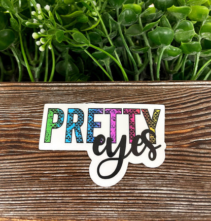 Pretty Eyes Bold Colors, Die Cut Vinyl Sticker, , Boho Fun, Water Resistant, Green Blue Pink Yellow |Sticker or Magnet