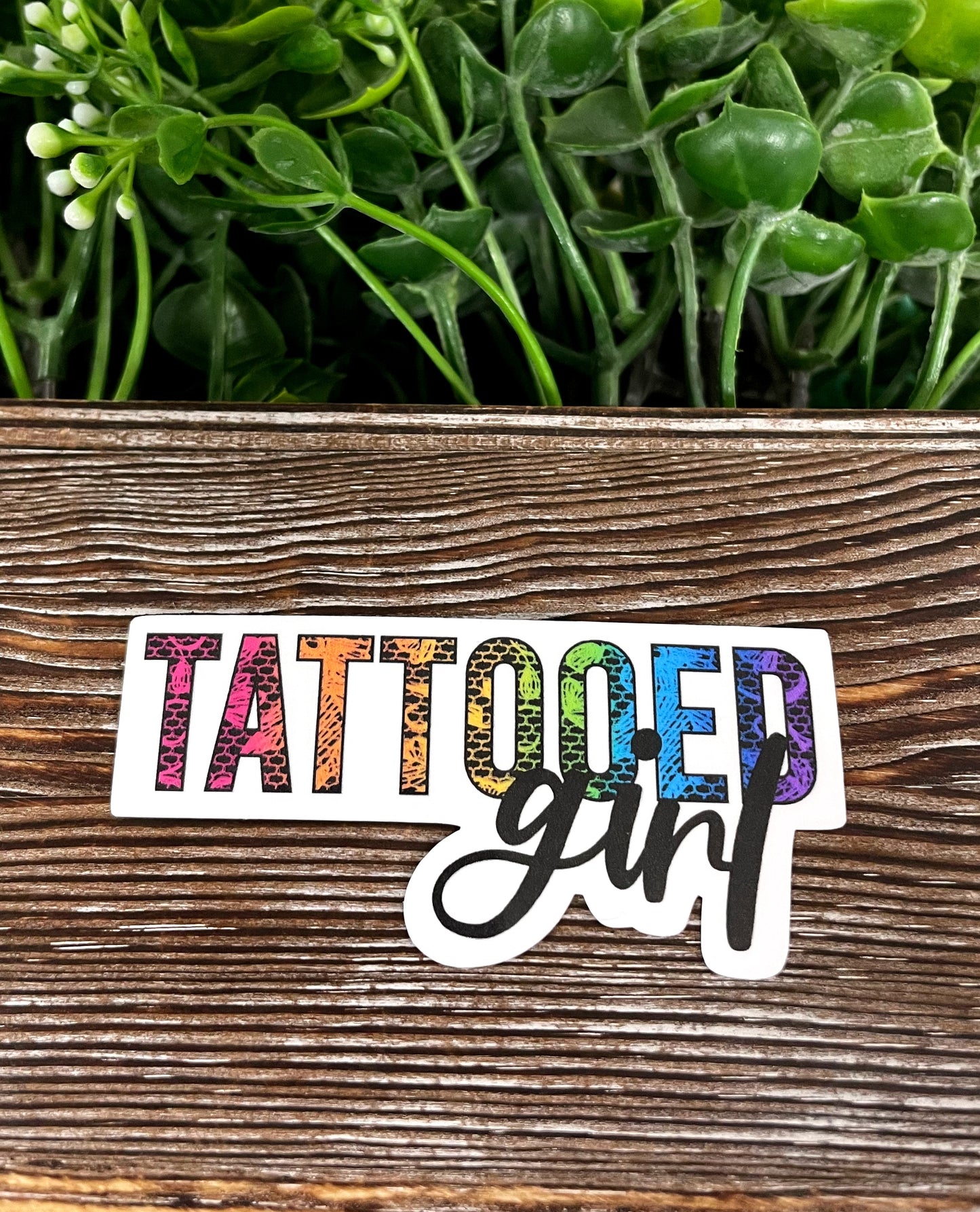 Tattooed Girl Bold Colors, Die Cut Vinyl Sticker, , Boho Fun, Water Resistant |Sticker or Magnet