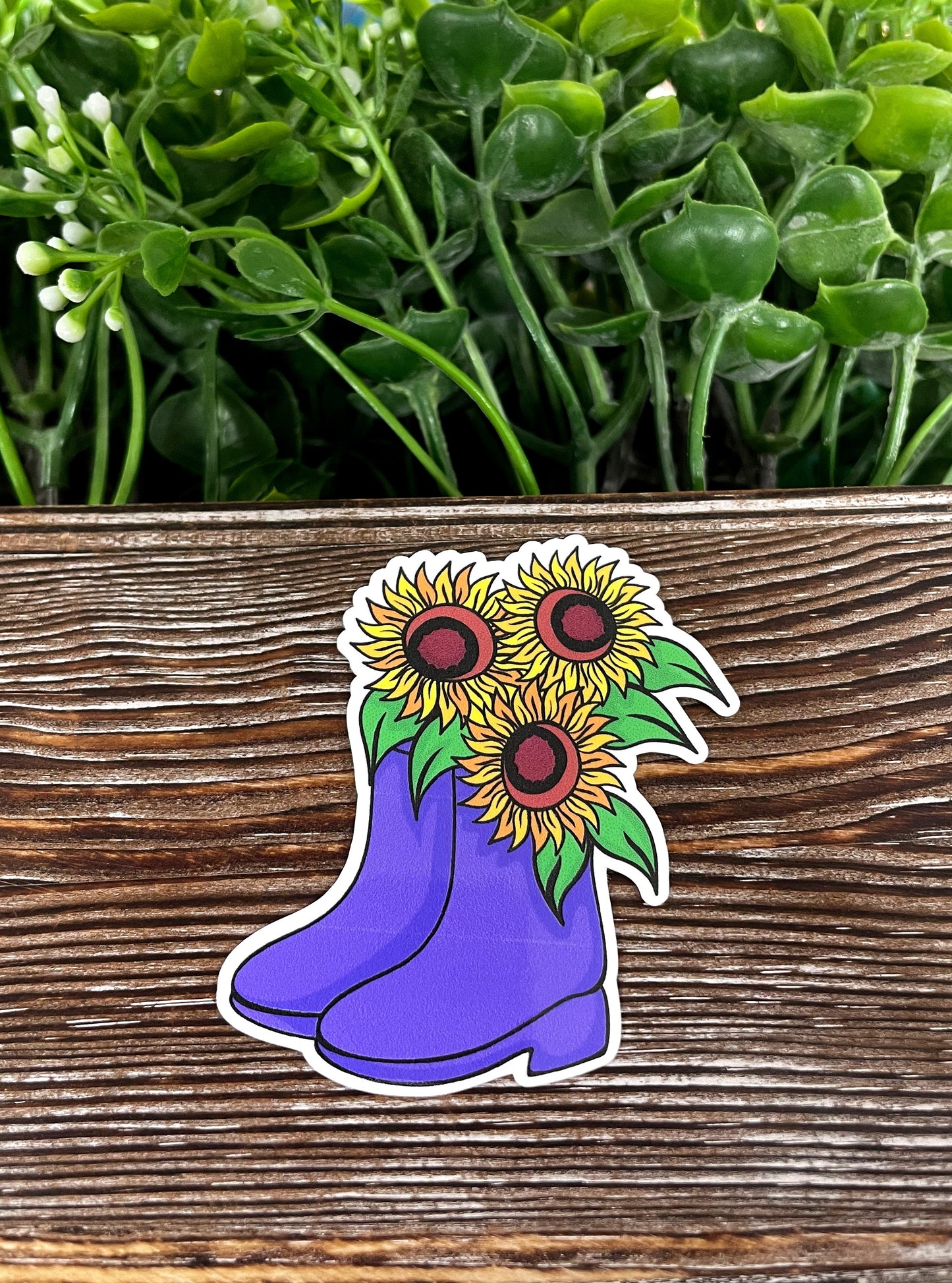 Sunflower in Rain Boots, Die Cut Vinyl Sticker, , Boho Fun, Water Resistant |Sticker or Magnet