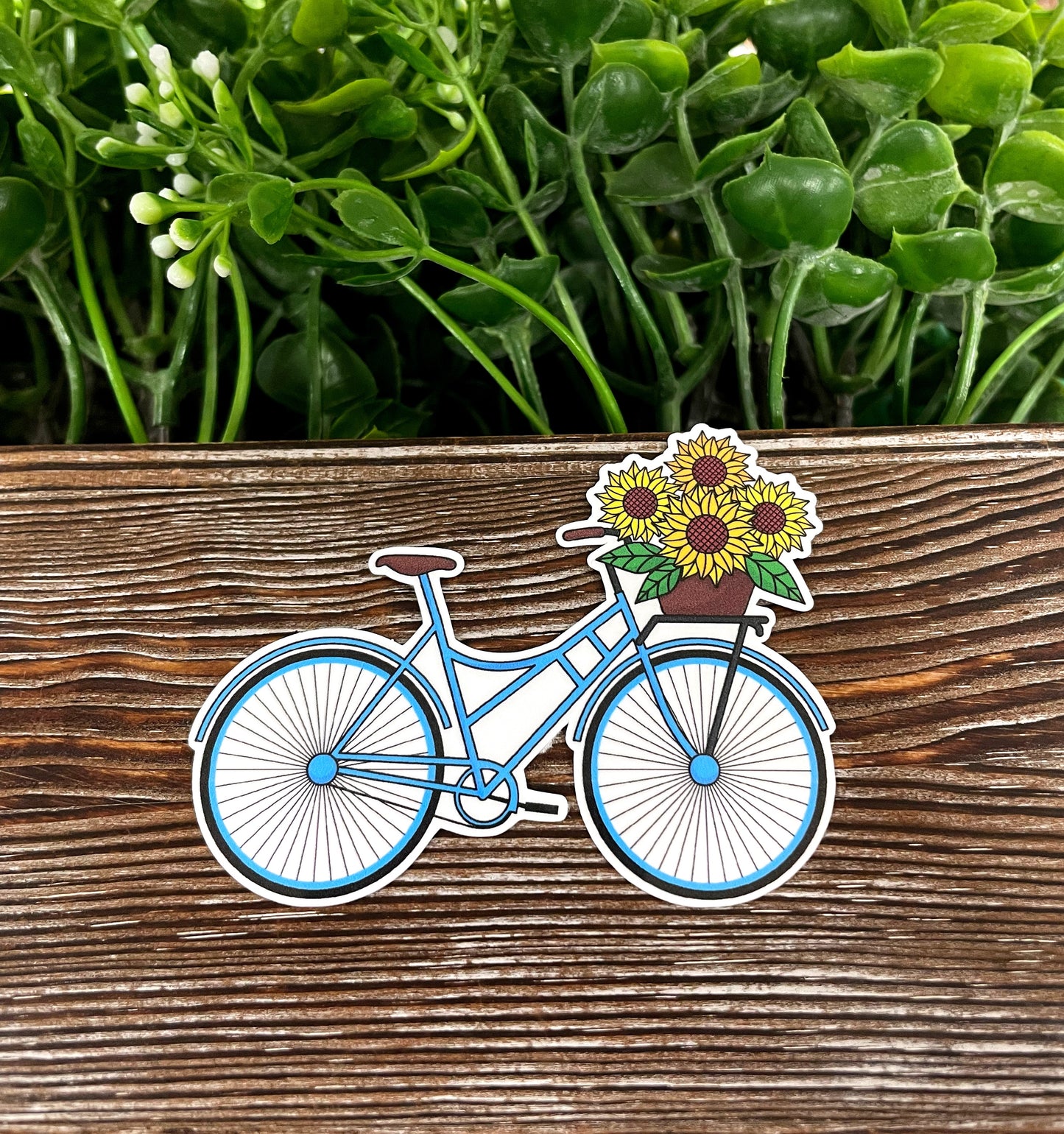Bicycle w/ Sunflower Basket, Die Cut Vinyl Sticker, , Boho Fun, Water Resistant |Sticker or Magnet