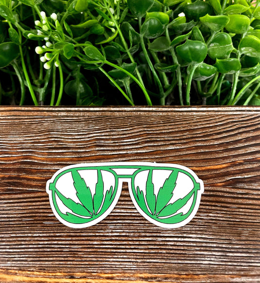 Cannabis Sunglasses, Die Cut Vinyl Sticker, , Boho Fun, Water Resistant |Sticker or Magnet