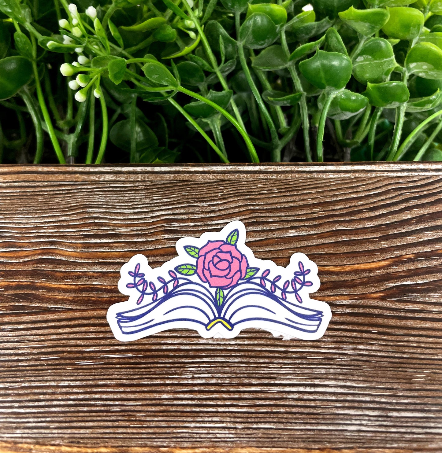 Open Book and Rose, Die Cut Vinyl Sticker, , Boho Fun, Water Resistant, 90s Nostalgia |Sticker or Magnet
