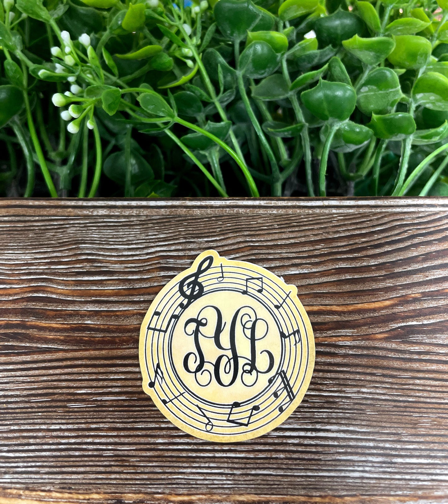 Monogrammed Music Note, Die Cut Vinyl Sticker, , Boho Fun, Water Resistant |Sticker or Magnet