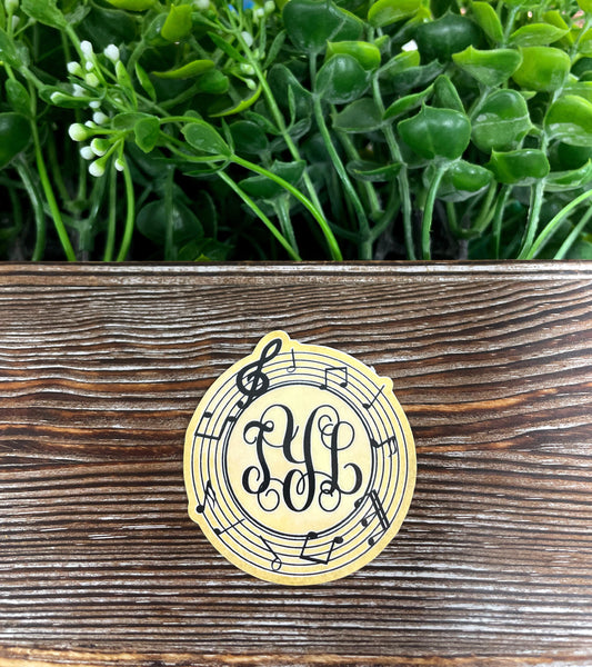Monogrammed Music Note, Die Cut Vinyl Sticker, , Boho Fun, Water Resistant |Sticker or Magnet