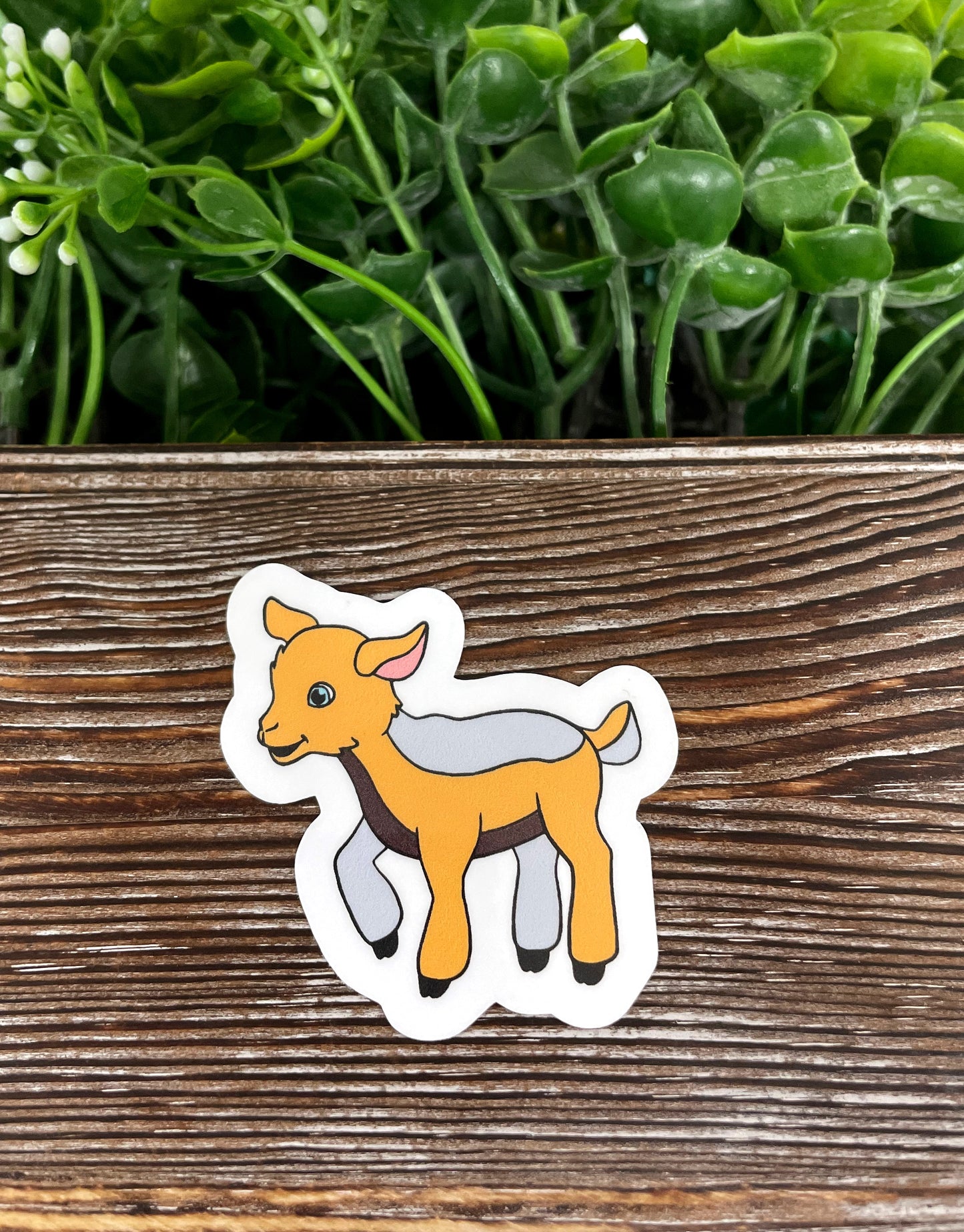 Orange and Silver Baby Goat Sticker, Goat Playing, Die Cut Vinyl Sticker |Sticker or Magnet