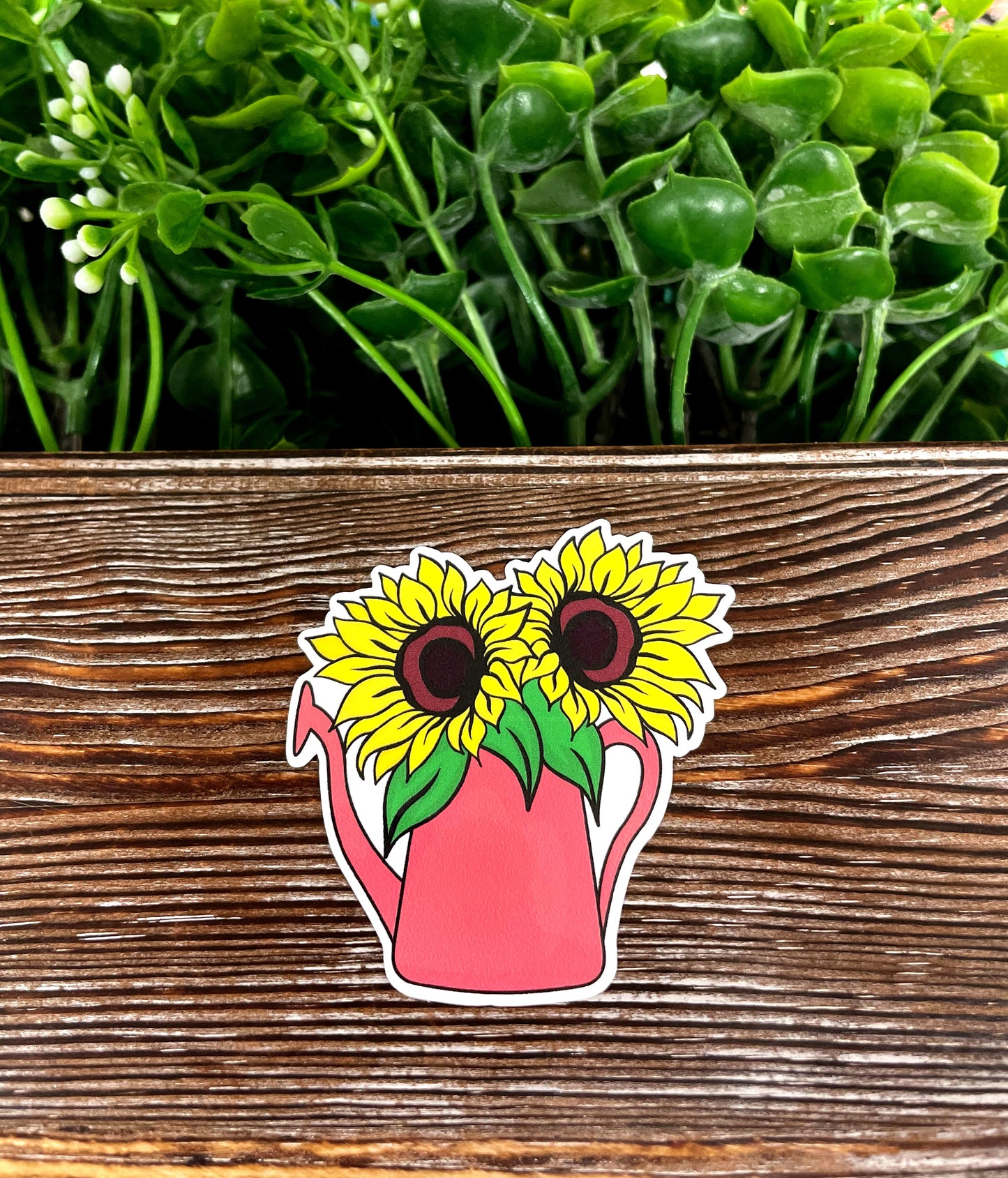 Sunflowers in Watering Can, Die Cut Vinyl Sticker, , Boho Fun, Water Resistant |Sticker or Magnet