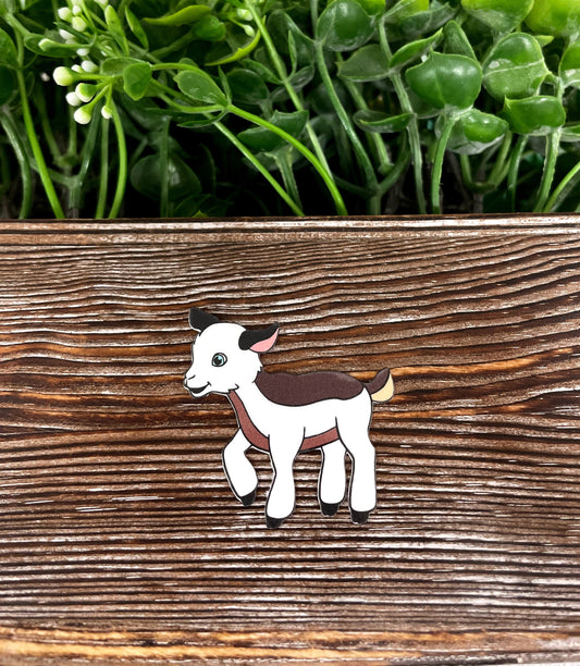 Baby Goat Playing, Die Cut Vinyl Sticker, , Boho Fun, Water Resistant |Sticker or Magnet