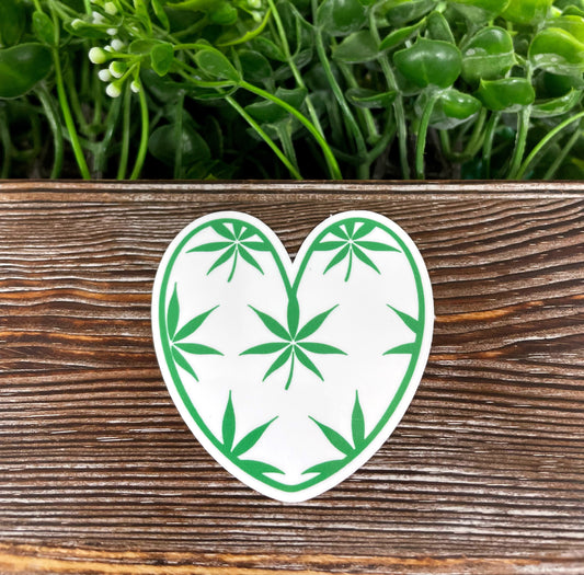 Cannabis Leaf Heart, Die Cut Vinyl Sticker, , Boho Fun, Water Resistant, Tattooed Tattoos |Sticker or Magnet