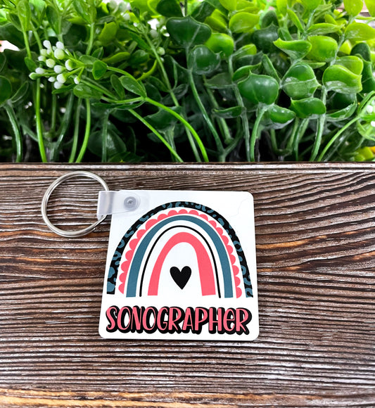 Sonographer Rainbow, MDF Square Keychain, , Boho Fun, Sublimation - Handmade by Marlayna