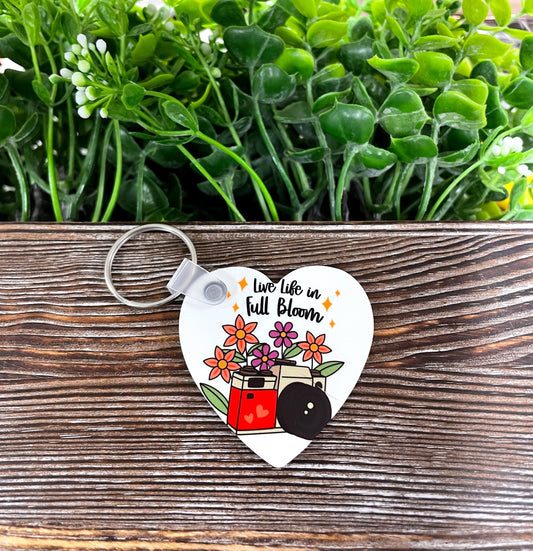 Live Life in Full Bloom, MDF Heart Keychain, , Boho Fun, Sublimation - Handmade by Marlayna