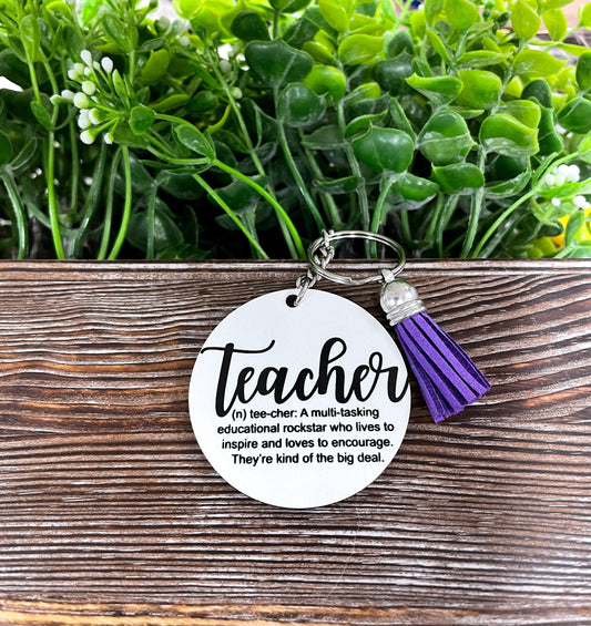 Teacher Definition, MDF Round Keychain, , Boho Fun, Sublimation - Handmade by Marlayna