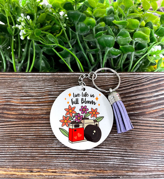 Live Life in Full Bloom, MDF Round Keychain, , Boho Fun, Sublimation - Handmade by Marlayna