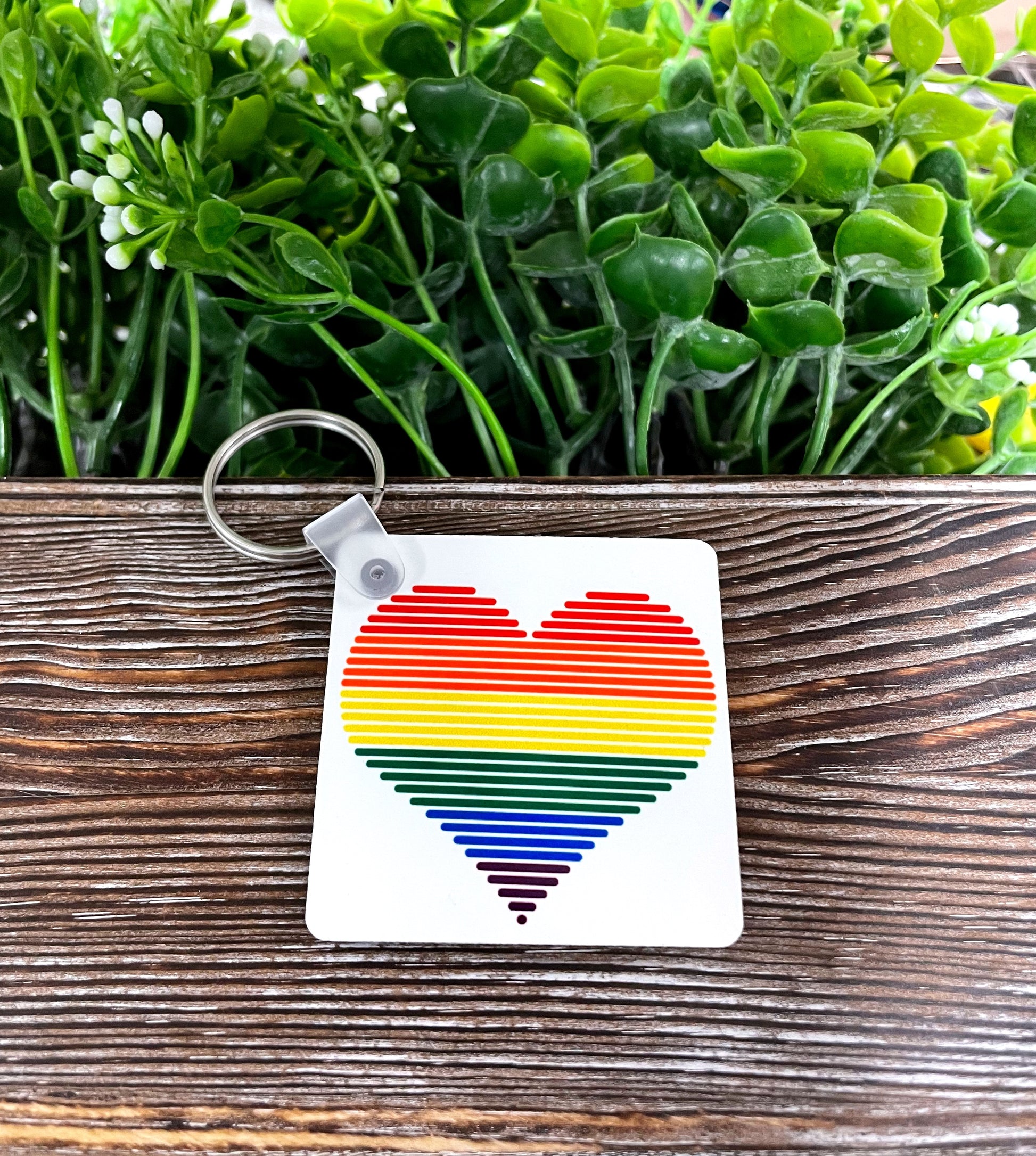 LGBT Heart Rainbow, MDF Square Keychain, , Boho Fun, Sublimation - Handmade by Marlayna
