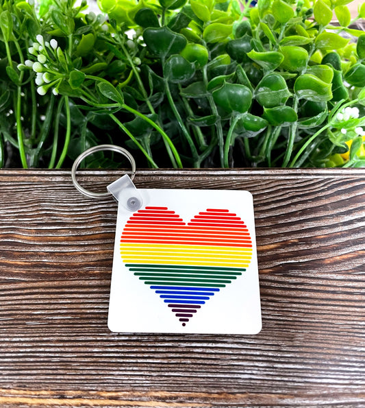 LGBT Heart Rainbow, MDF Square Keychain, , Boho Fun, Sublimation - Handmade by Marlayna