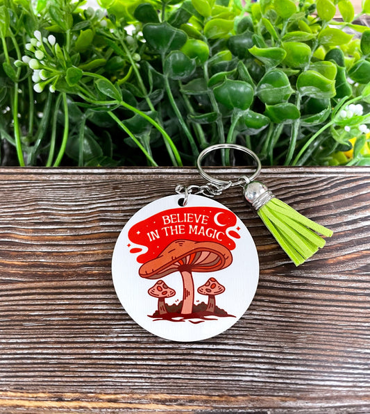 Believe in the Magic, MDF Round Keychain, , Boho Fun, Sublimation - Handmade by Marlayna