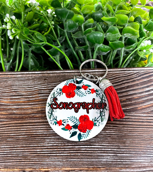 Sonographer Tech, MDF Round Keychain, , Boho Fun, Sublimation - Handmade by Marlayna