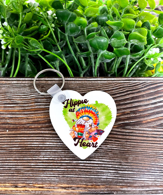 Hippie at Heart, MDF Heart Keychain, , Boho Fun, Sublimation - Handmade by Marlayna