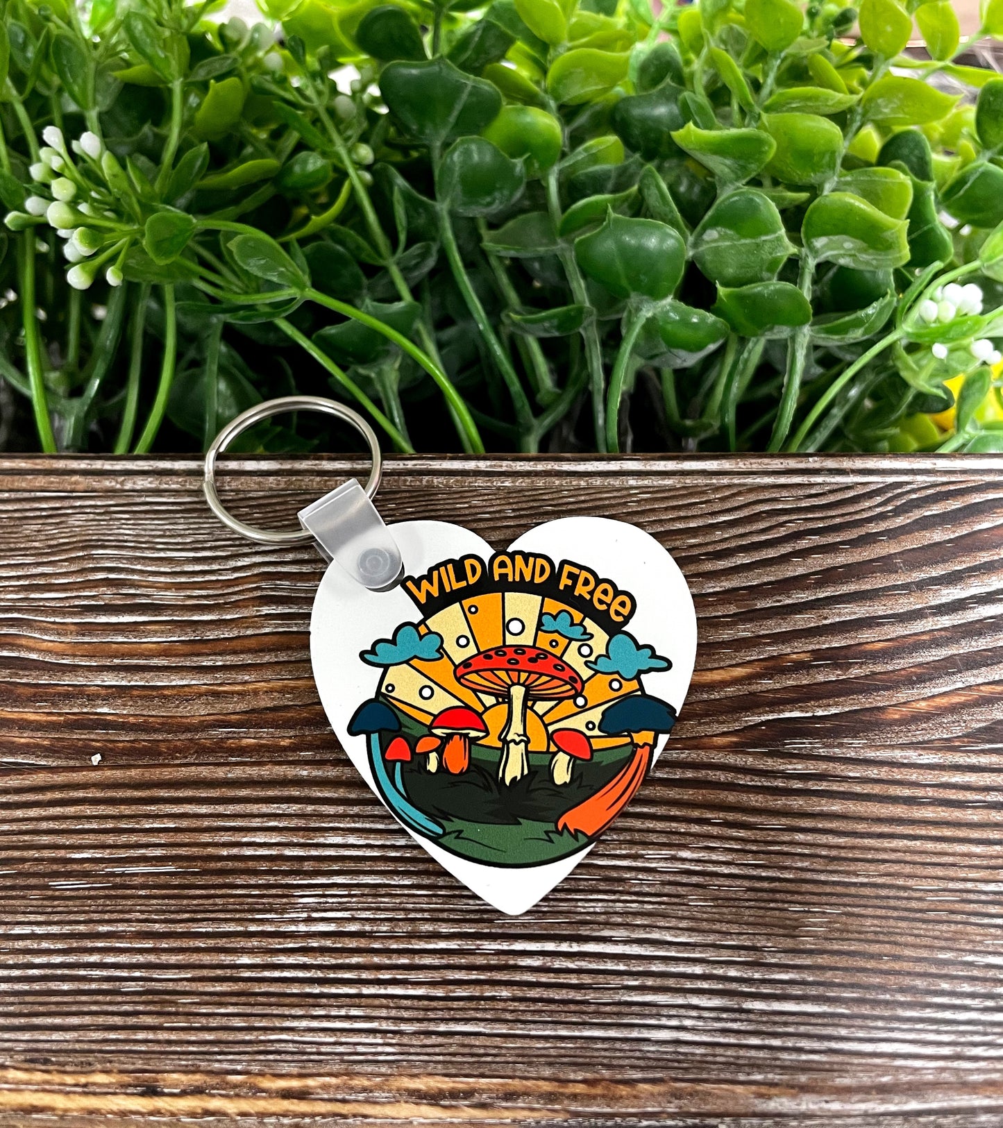 Wild and Free Shrooms, MDF Heart Keychain, , Boho Fun, Sublimation - Handmade by Marlayna