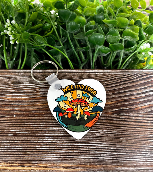 Wild and Free Shrooms, MDF Heart Keychain, , Boho Fun, Sublimation - Handmade by Marlayna