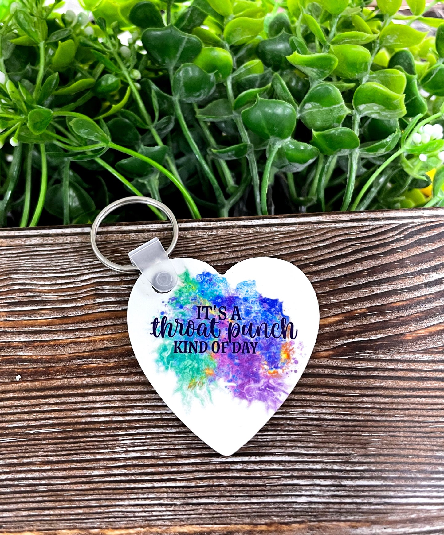 Its a Throat Punch kind of Day, MDF Heart Keychain, , Boho Fun, Sublimation - Handmade by Marlayna