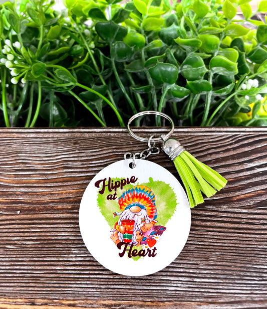 Hippie at Heart, MDF Round Keychain, , Boho Fun, Sublimation - Handmade by Marlayna