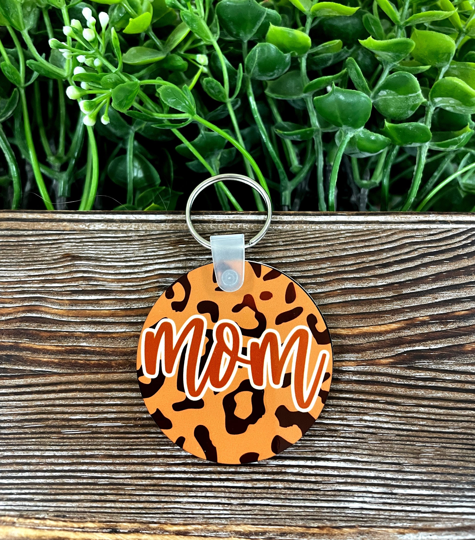 Mom MDF Round Keychain, , Boho Fun, Sublimation, Cheetah Print - Handmade by Marlayna