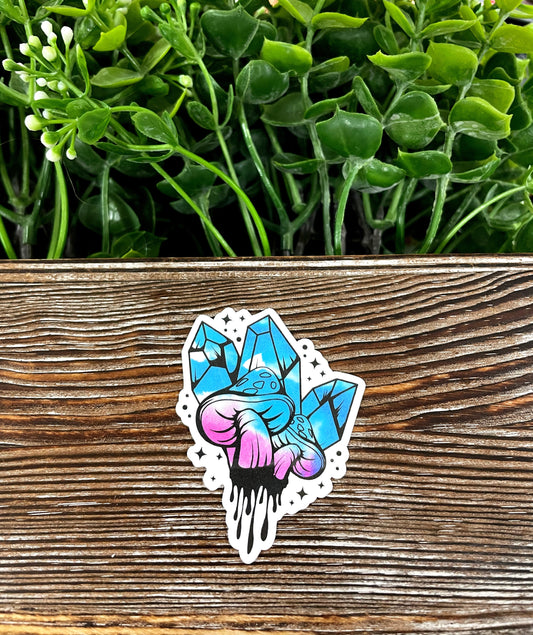 Mushrooms and Crystals, Purple and Blue Die Cut Vinyl Sticker, Boho Fun, Water Resistant |Sticker or Magnet