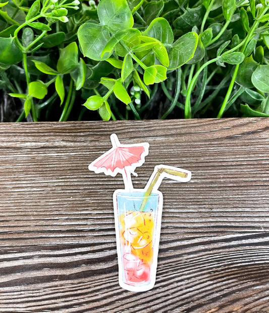 Tropical Ice Tea w/ Umbrella, Die Cut Vinyl Sticker, Boho Fun, Water Resistant, Summer Time, Vacation |Sticker or Magnet
