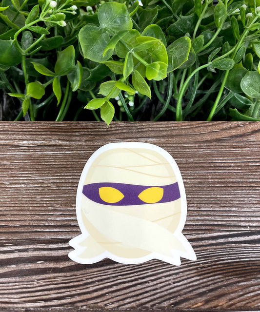 Mummy Costume, Die Cut Vinyl Sticker, Boho Fun, Water Resistant, Halloween Spooky Party Character |Sticker or Magnet