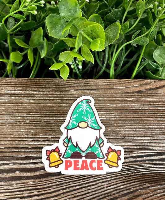 Christmas Bearded Gnome Peace, Die Cut Vinyl Sticker, Boho Fun, Water Resistant, Winter Season Xmas |Sticker or Magnet