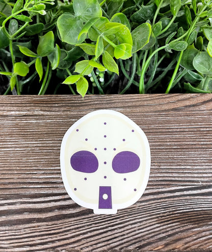 Creepy Hockey Mask Costume, Die Cut Vinyl Sticker, Boho Fun, Water Resistant, Halloween Spooky Party Character |Sticker or Magnet