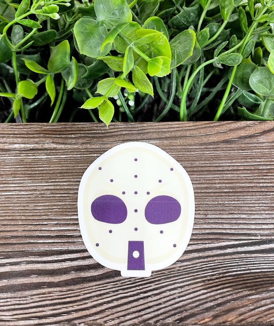 Creepy Hockey Mask Costume, Die Cut Vinyl Sticker, Boho Fun, Water Resistant, Halloween Spooky Party Character |Sticker or Magnet