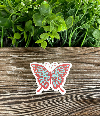 Vintage Cheetah Print Butterfly, Die Cut Vinyl Sticker, Boho Fun, Water Resistant |Sticker or Magnet