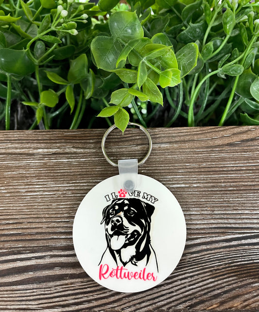 I Love my Rottweiler, MDF Round Keychain, , Boho Fun, Dog Mom Animal Lover - Handmade by Marlayna