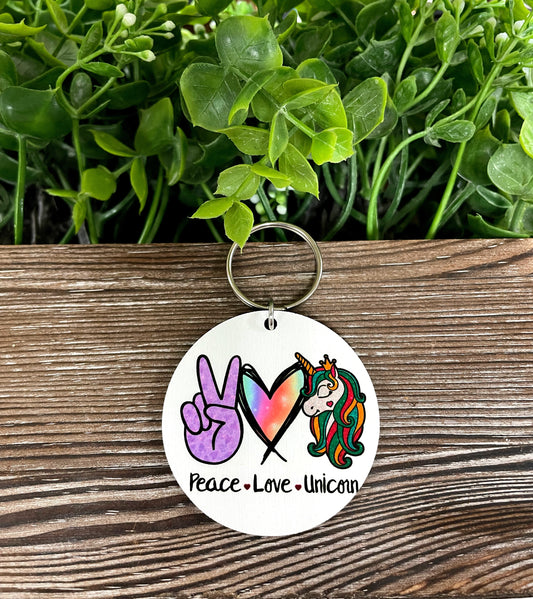 Peace Love Unicorns, MDF Round Keychain, , Boho Fun - Handmade by Marlayna