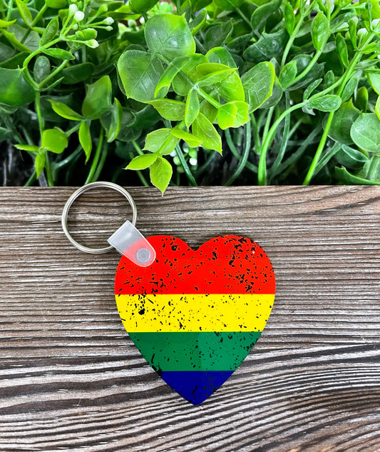 Rainbow Heart, MDF Heart Keychain, , Boho Fun, Human Rights Equality Women Support - Handmade by Marlayna