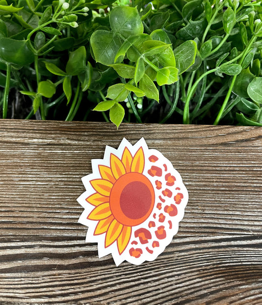 Sunflower Cheetah Print, Die Cut Vinyl Sticker, Boho Fun, Water Resistant, Yellow |Sticker or Magnet
