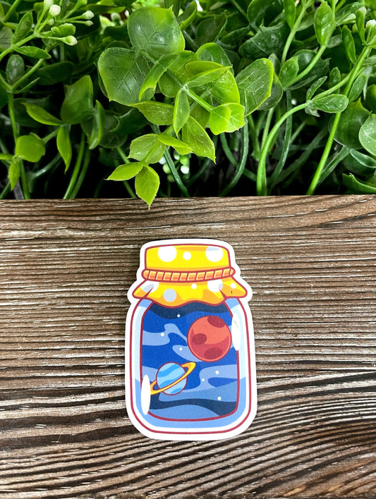 Outer Space in a Mason Jar, Die Cut Vinyl Sticker, Boho Fun, Water Resistant, Planets Galaxy |Sticker or Magnet
