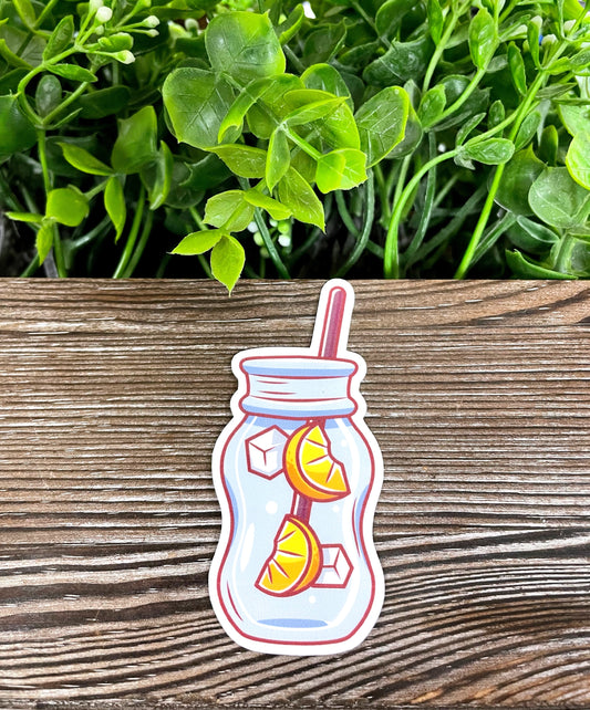 Bottled Water w/ Lemon Drink, Die Cut Vinyl Sticker, Boho Fun, Water Resistant, Summer Time, Vacation |Sticker or Magnet