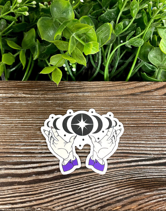 Hands Holding Moon Phases, Die Cut Vinyl Sticker, Boho Fun, Water Resistant, Mystical Witchy Magic |Sticker or Magnet