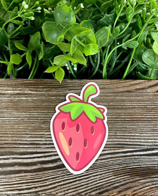 Fresh Red Strawberry, Die Cut Vinyl Sticker, Boho Fun, Water Resistant, Summer Time, Tropical Fruit |Sticker or Magnet