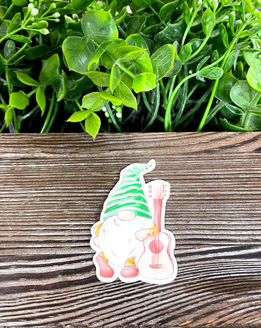 Watercolor Gnome w/ a Guitar, Die Cut Vinyl Sticker, Boho Fun, Water Resistant, Artsy Creative Hippie |Sticker or Magnet