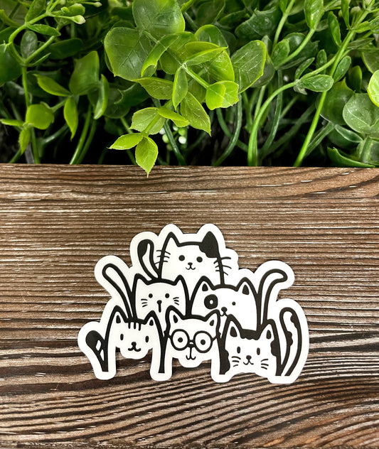 Group of Cats Silhouettes, Die Cut Vinyl Sticker, Boho Fun, Water Resistant, Kitty Mom Animal Lover |Sticker or Magnet
